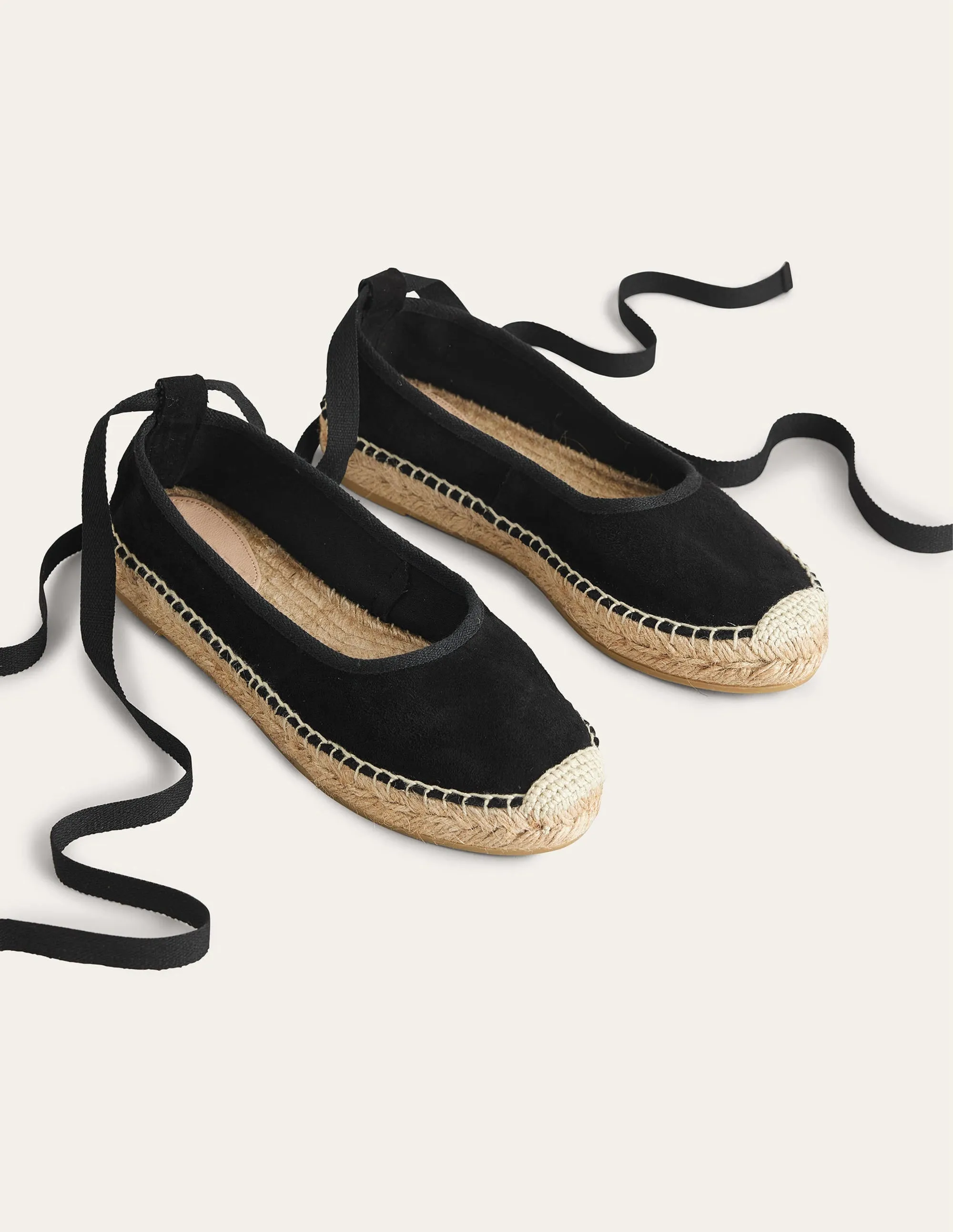 Ankle Tie Espadrilles-Black Suede