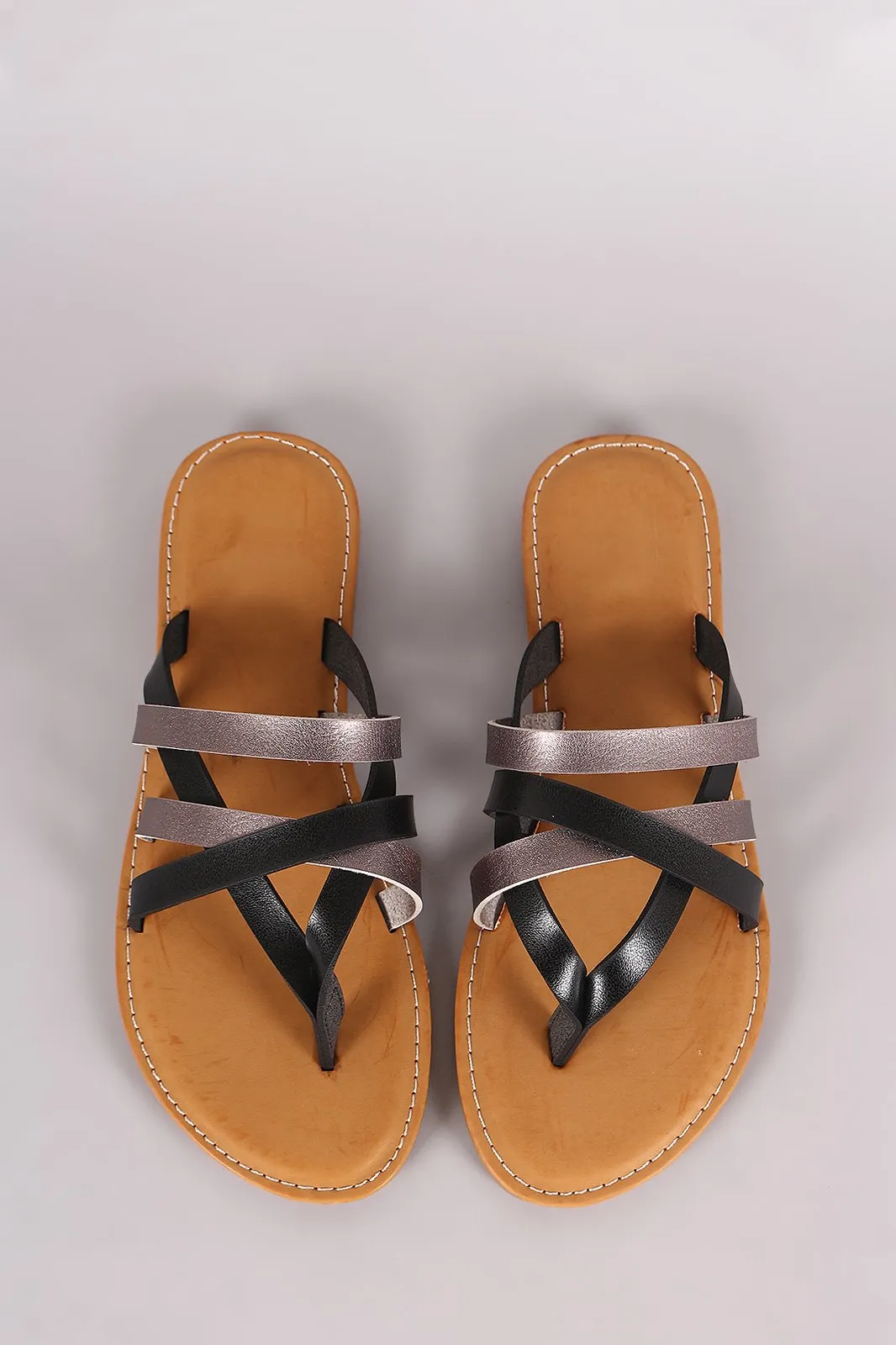 Bamboo Strappy Two Tone Thong Flat Sandal