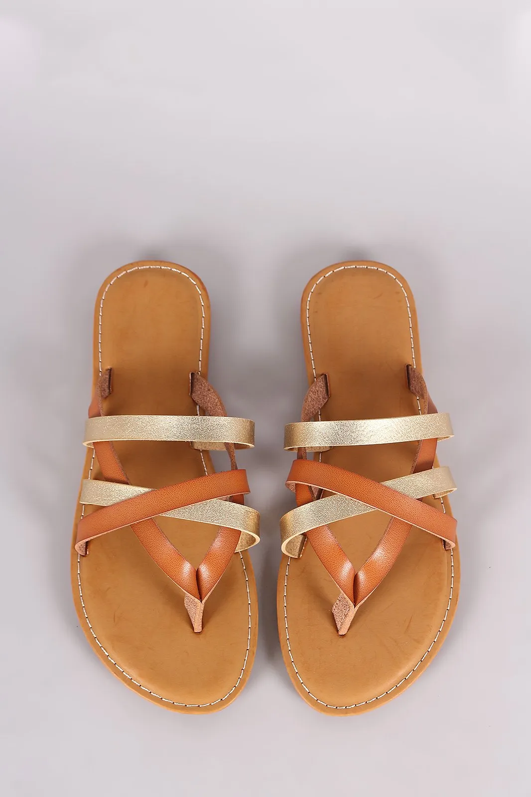 Bamboo Strappy Two Tone Thong Flat Sandal