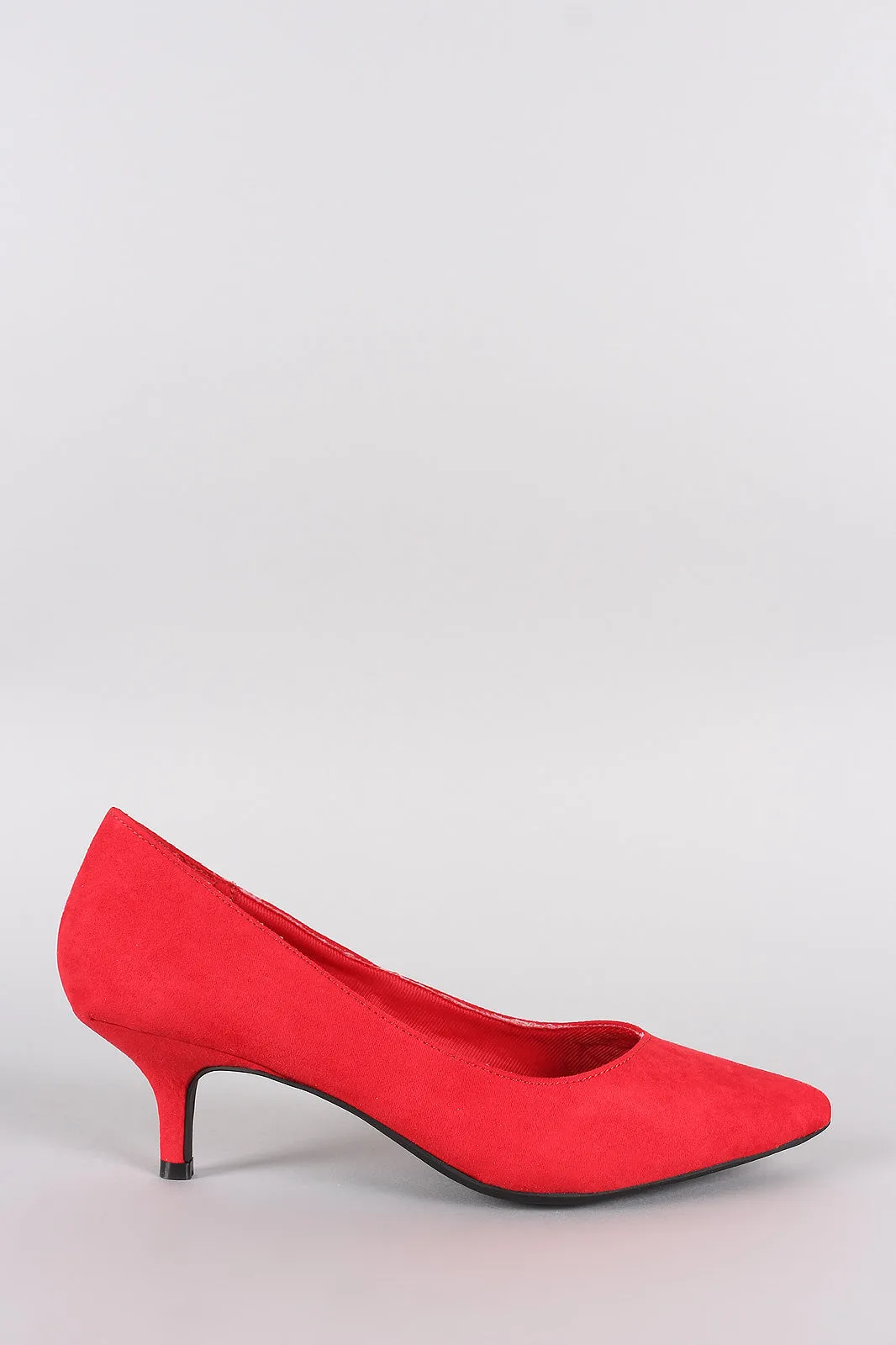 Bamboo Suede Pointy Toe Kitten Heeled Pump