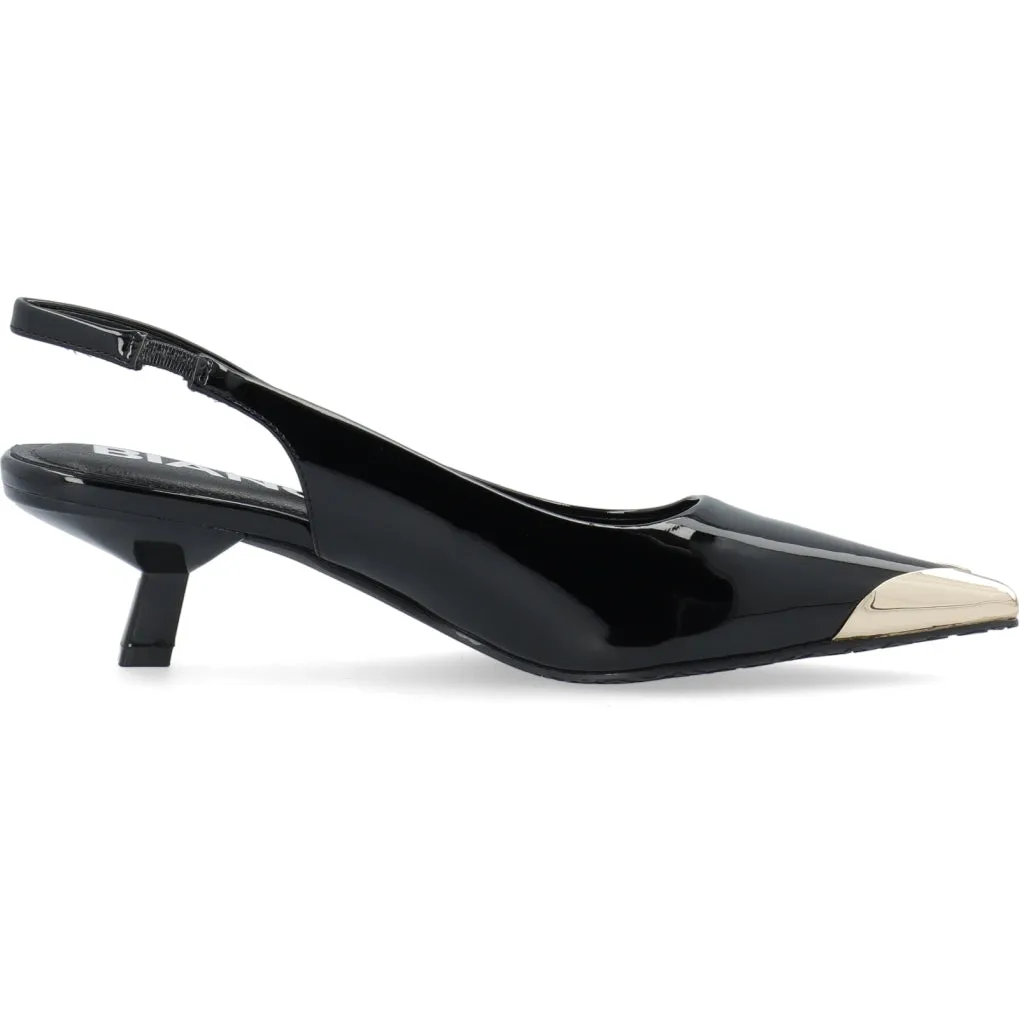 Biakristin Kitten Heel Slingback Metal Toecap Patent - Black Gold