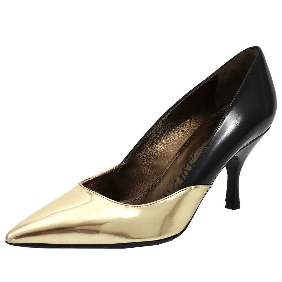 Black and Gold Pointed Toe Pump