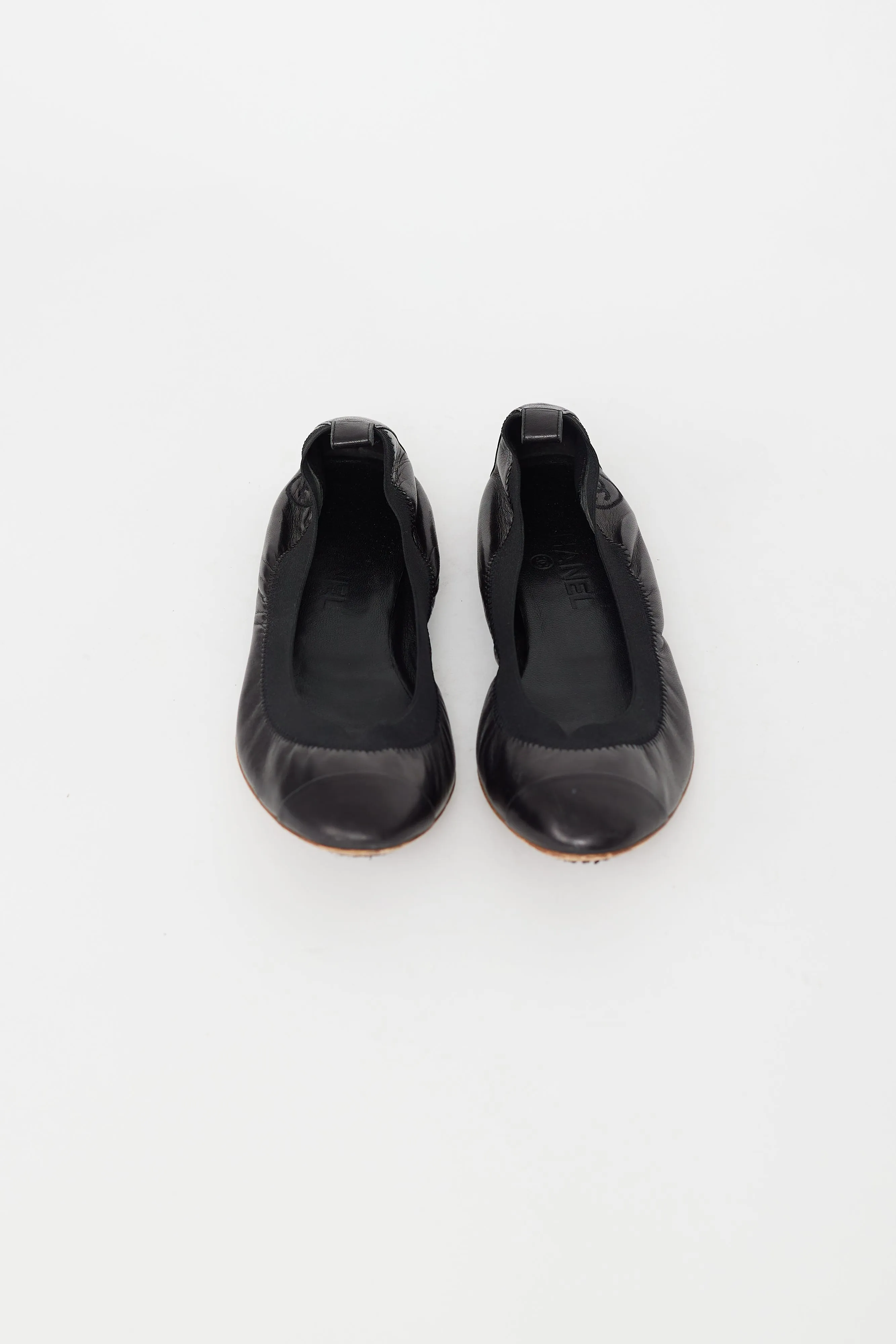 Black Leather CC Ballet Flat