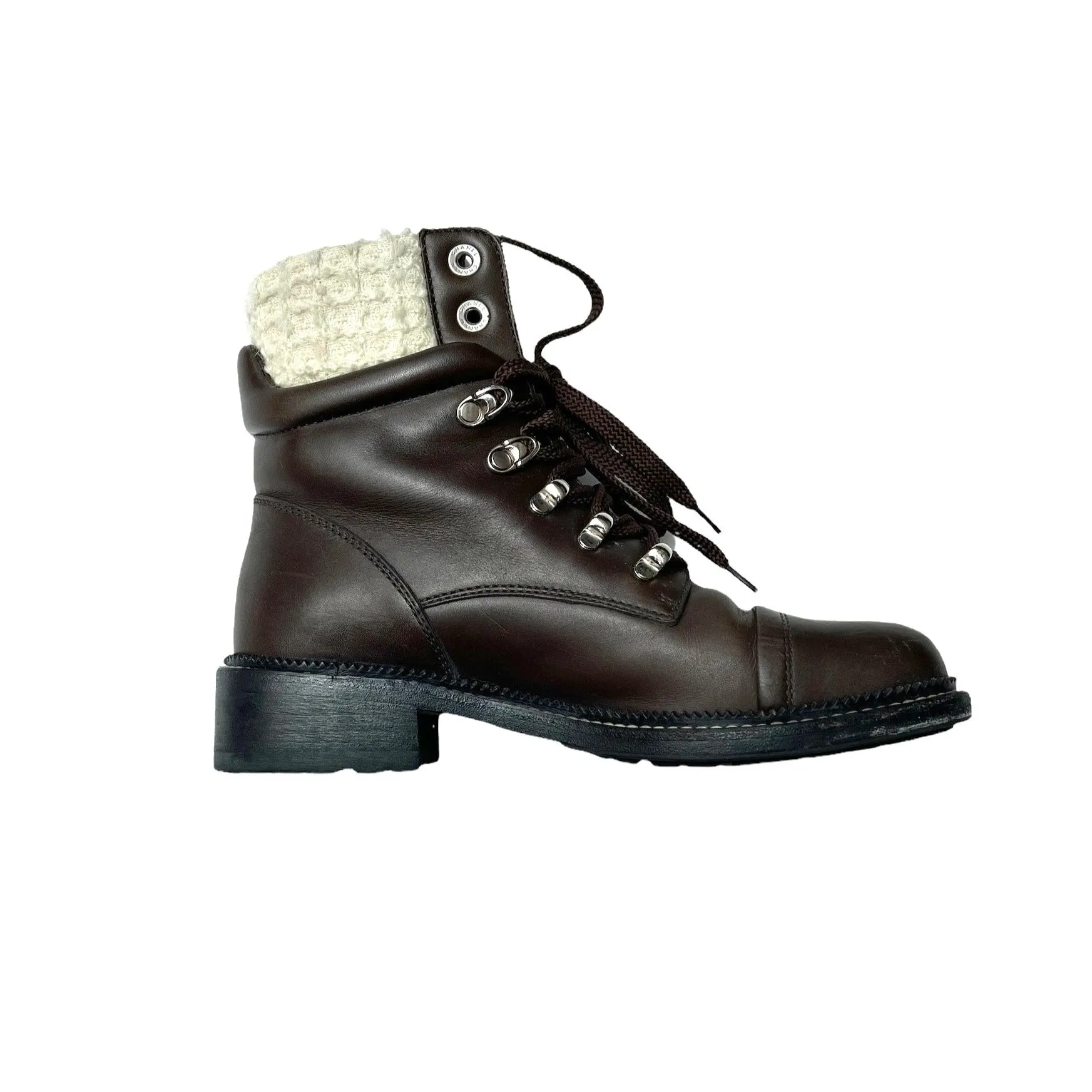 Brown Leather Combat Boots - 8