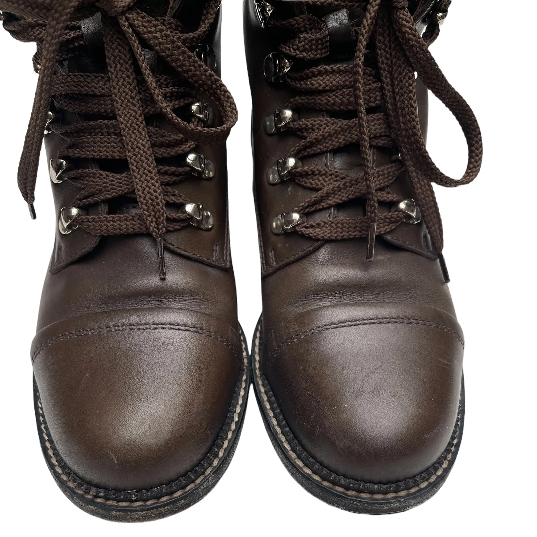 Brown Leather Combat Boots - 8