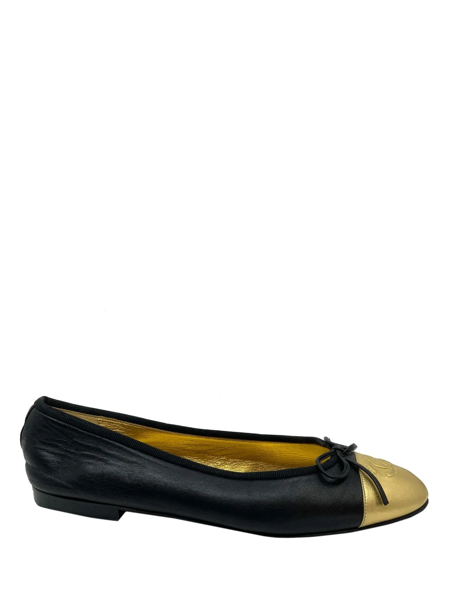 Chanel CC Cap Toe Lambskin Leather Ballet Flats Size 9