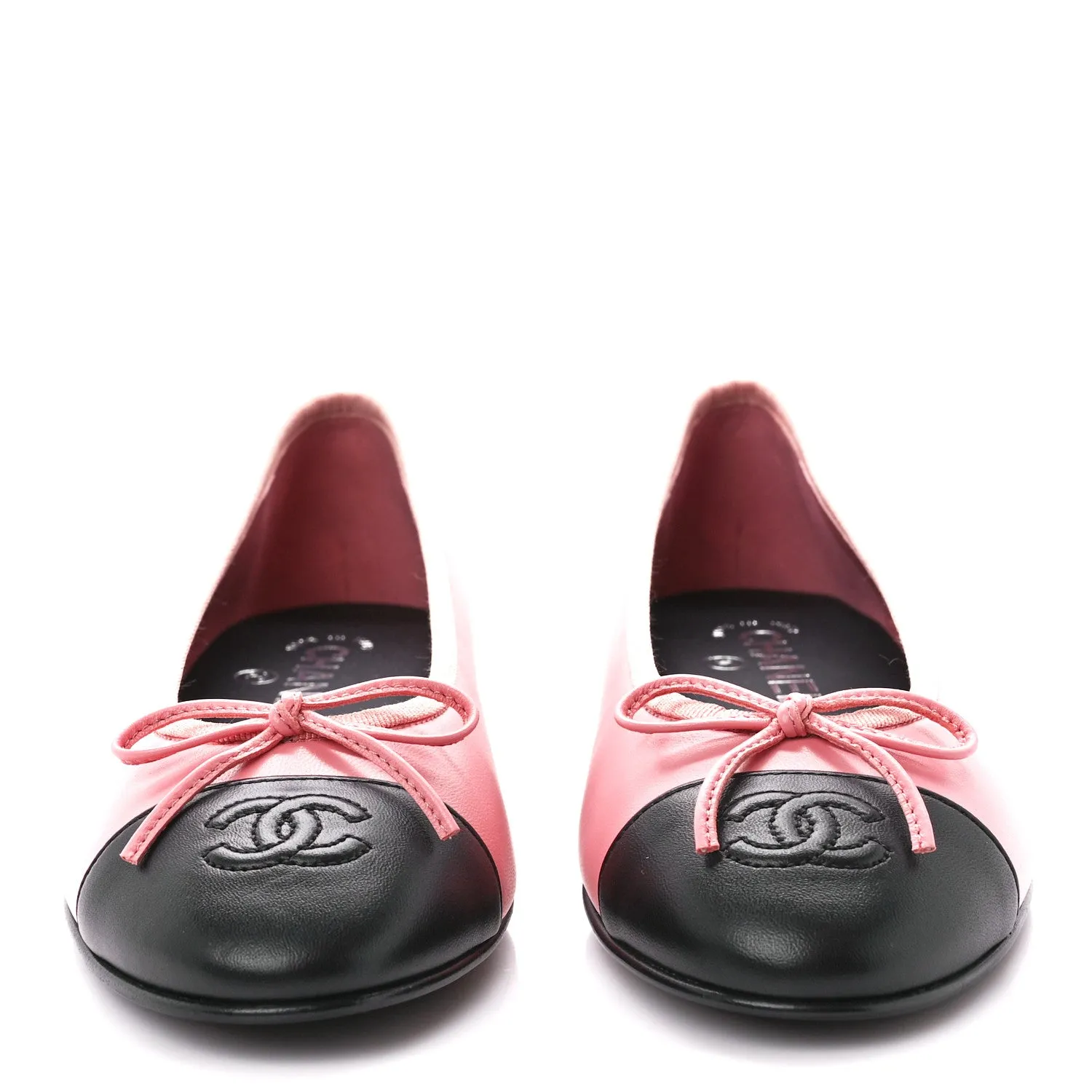 CHANEL CC LAMBSKIN CAP TOE BALLERINA FLATS