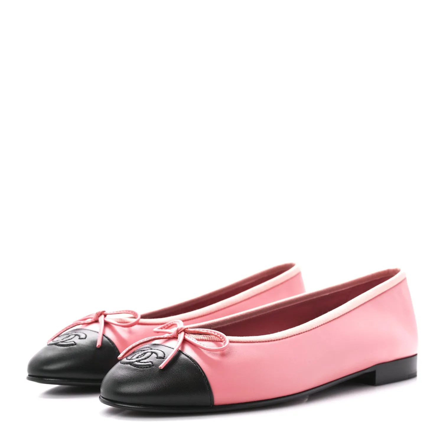 CHANEL CC LAMBSKIN CAP TOE BALLERINA FLATS