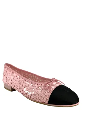 Chanel Sequin CC Logo Cap-Toe Ballet Flats Size 11 NEW