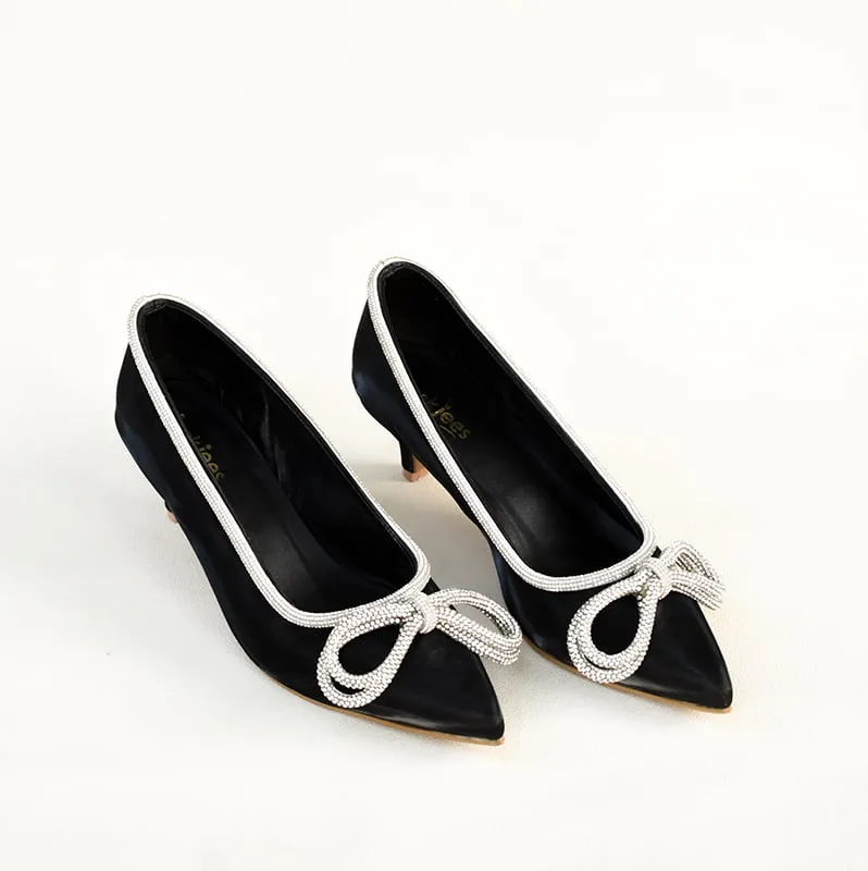 Diamante Bow Heels Black