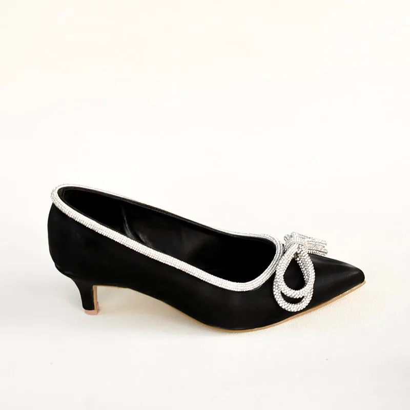 Diamante Bow Heels Black