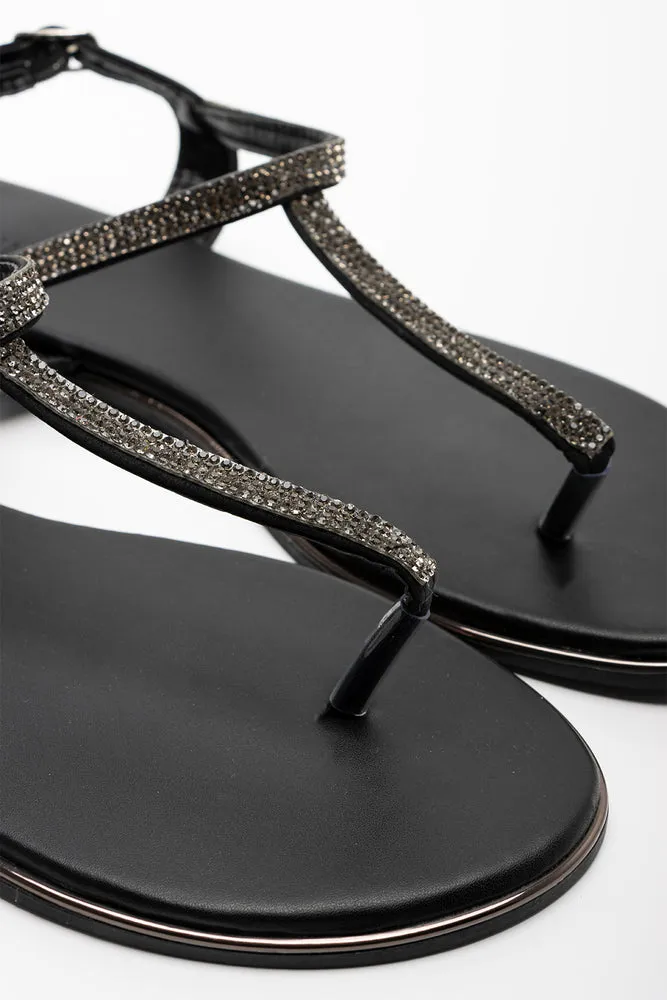 Diamante Thong Sandal Black