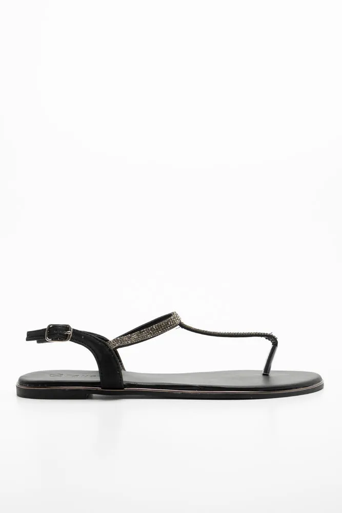 Diamante Thong Sandal Black