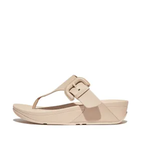 FitFlop Lulu Covered Buckle Raw Edge Leather Toe Thong Beige