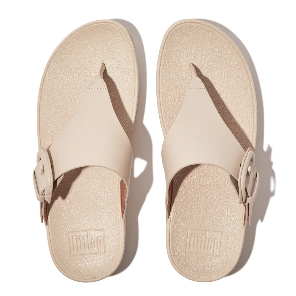 FitFlop Lulu Covered Buckle Raw Edge Leather Toe Thong Beige