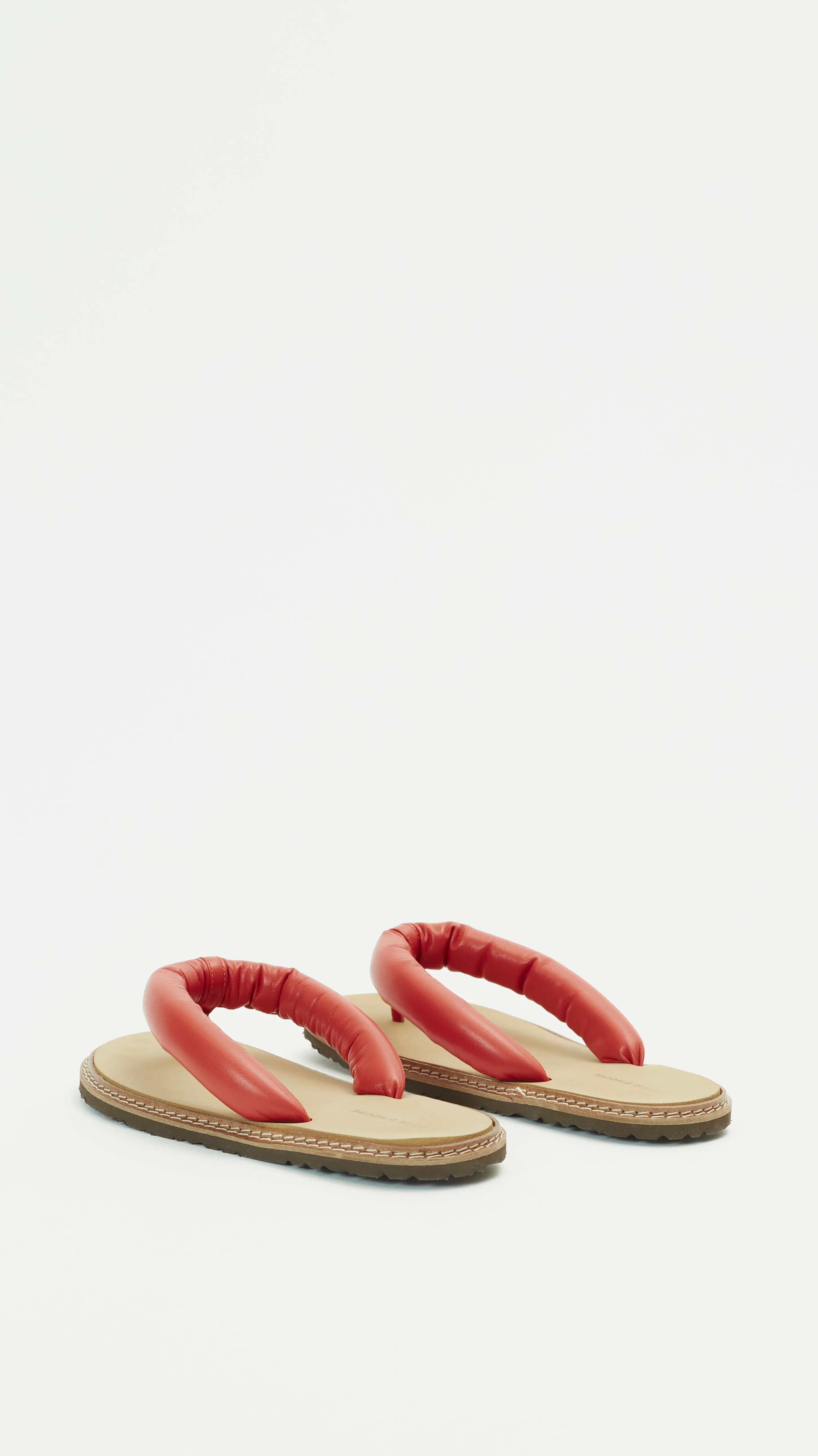 Flip Padded Leather Thong Sandals in Tomato