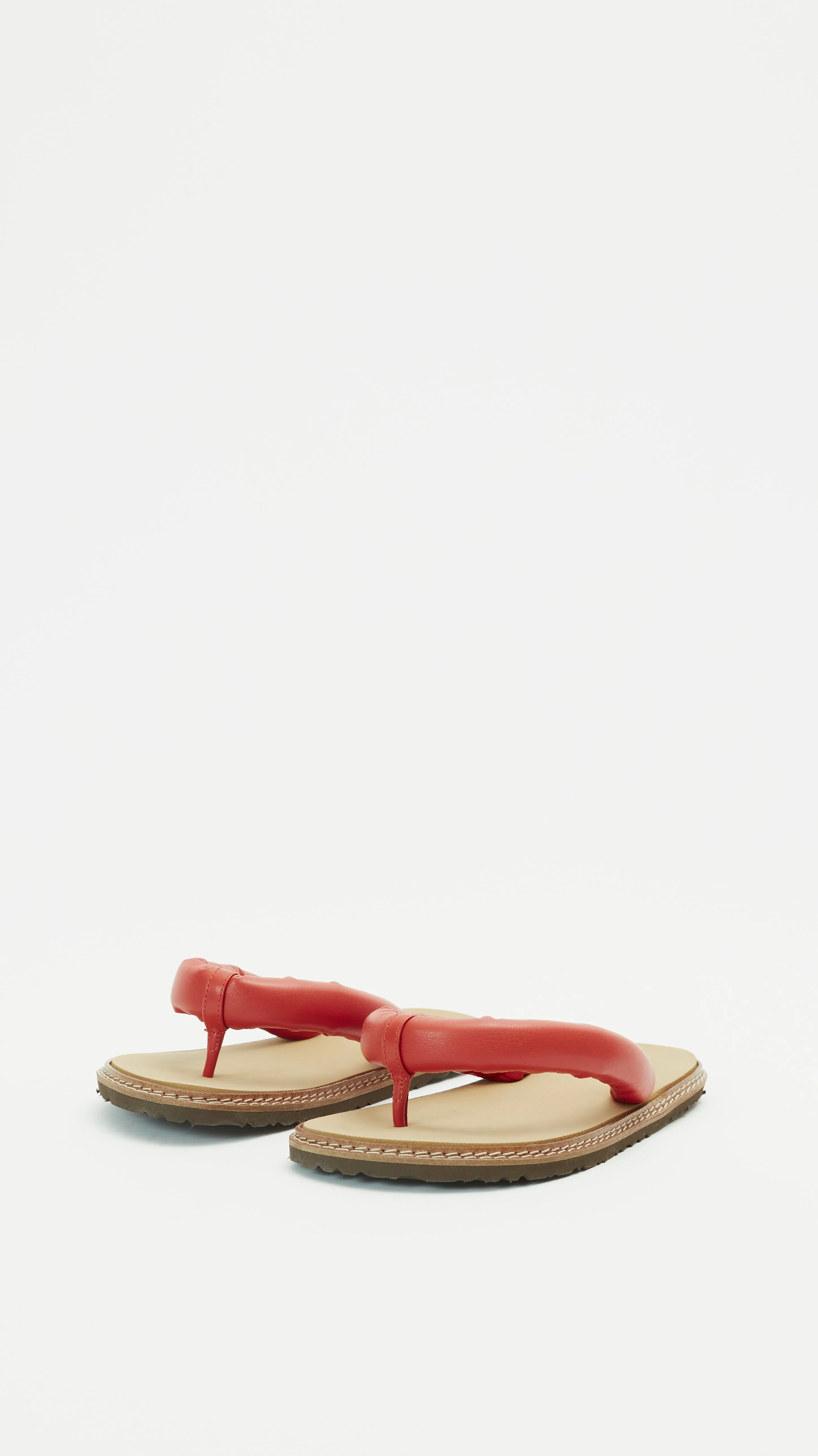 Flip Padded Leather Thong Sandals in Tomato