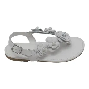 Girls White Flower Blossom Accent Buckle Thong Sandals 11-4 Kids