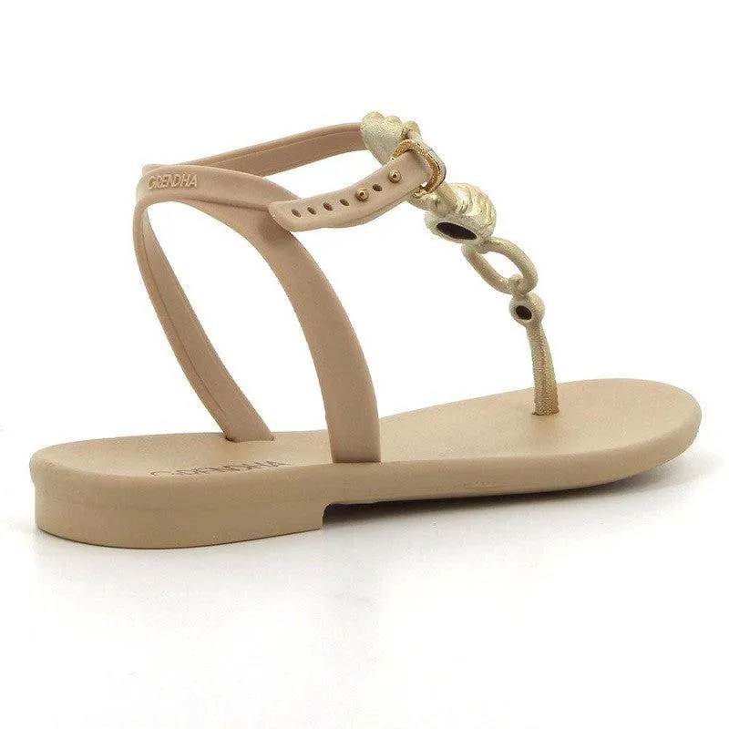 Grendha Slingback Sandals with Trim - Beige/Gold