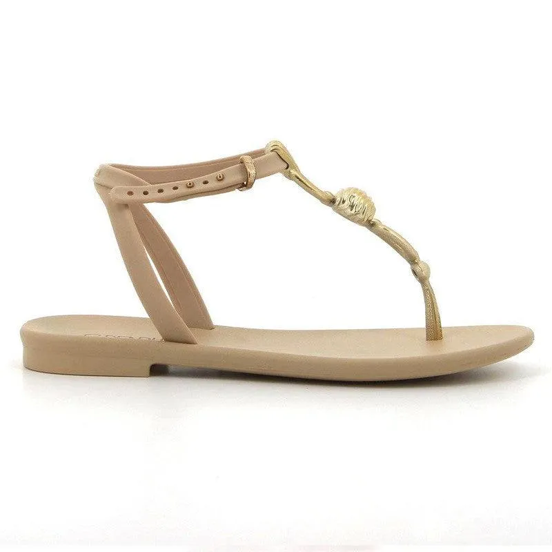 Grendha Slingback Sandals with Trim - Beige/Gold