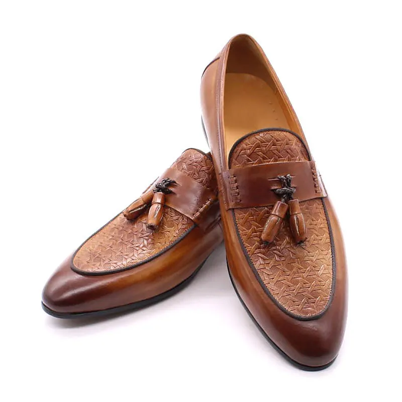 Hand Painted Cowhide Tassel Loafers for Men