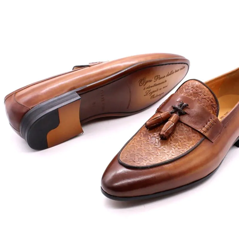 Hand Painted Cowhide Tassel Loafers for Men