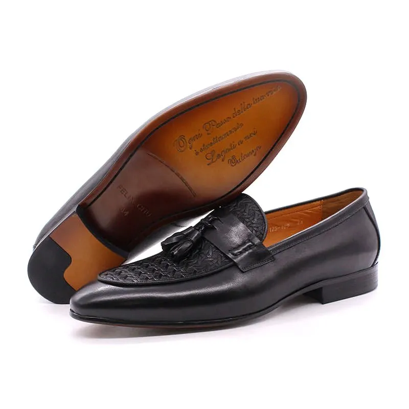 Hand Painted Cowhide Tassel Loafers for Men