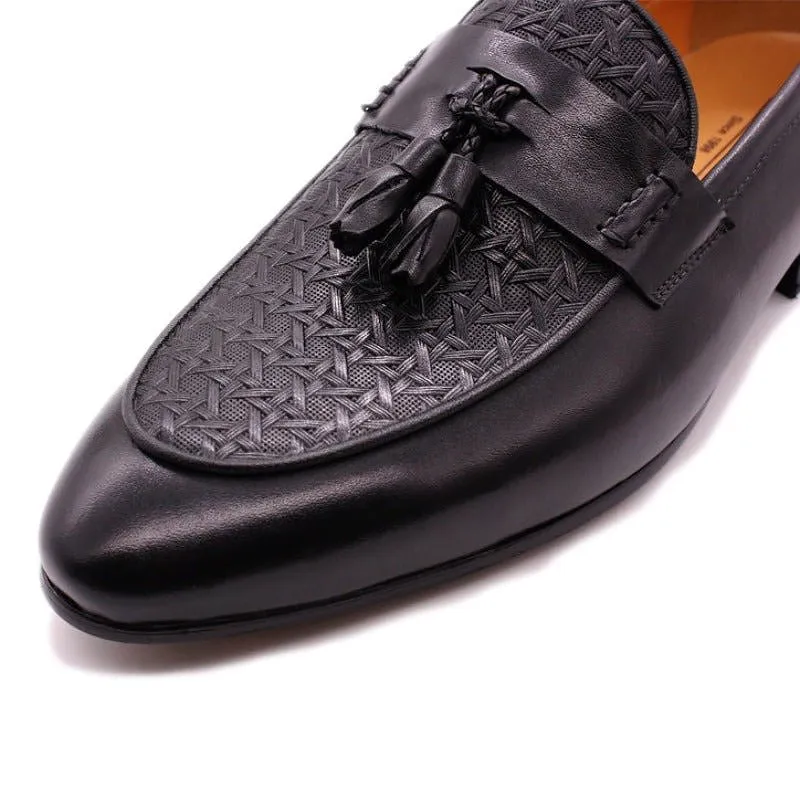 Hand Painted Cowhide Tassel Loafers for Men