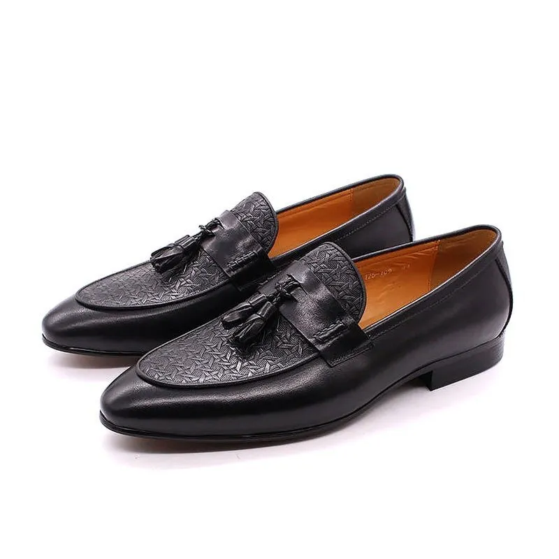 Hand Painted Cowhide Tassel Loafers for Men