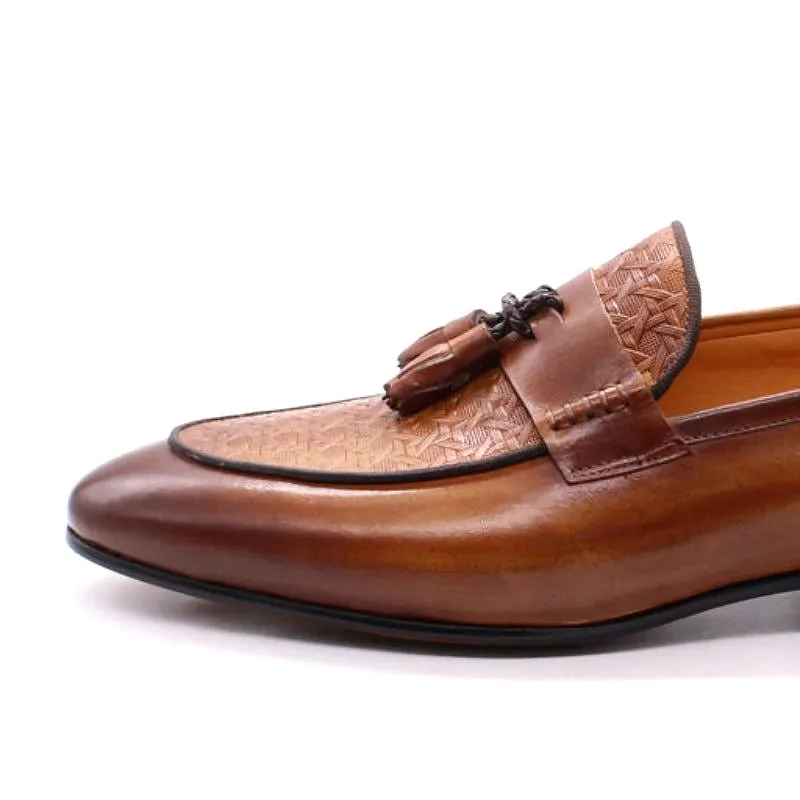 Hand Painted Cowhide Tassel Loafers for Men