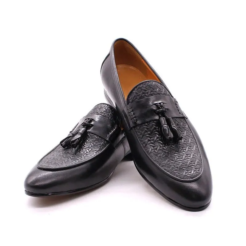 Hand Painted Cowhide Tassel Loafers for Men