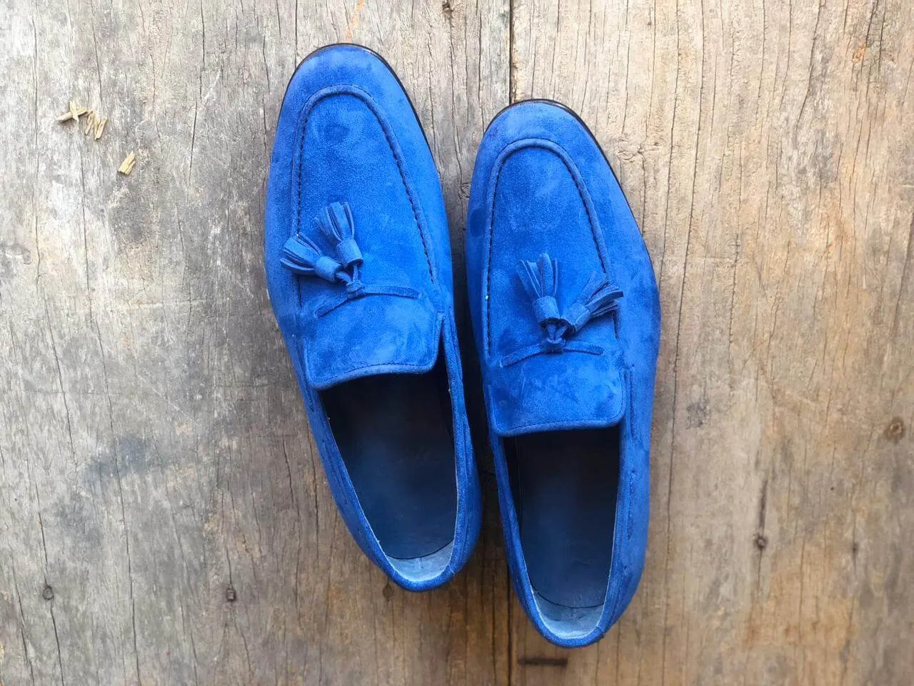 Handmade Men's Blue Suede Tassel Loafer, Men Dress Formal Shoes