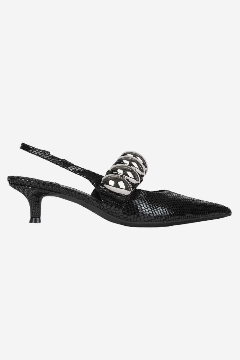 Jeffrey Campbell Persona-SD Heels in Black Shiny Snake Silver