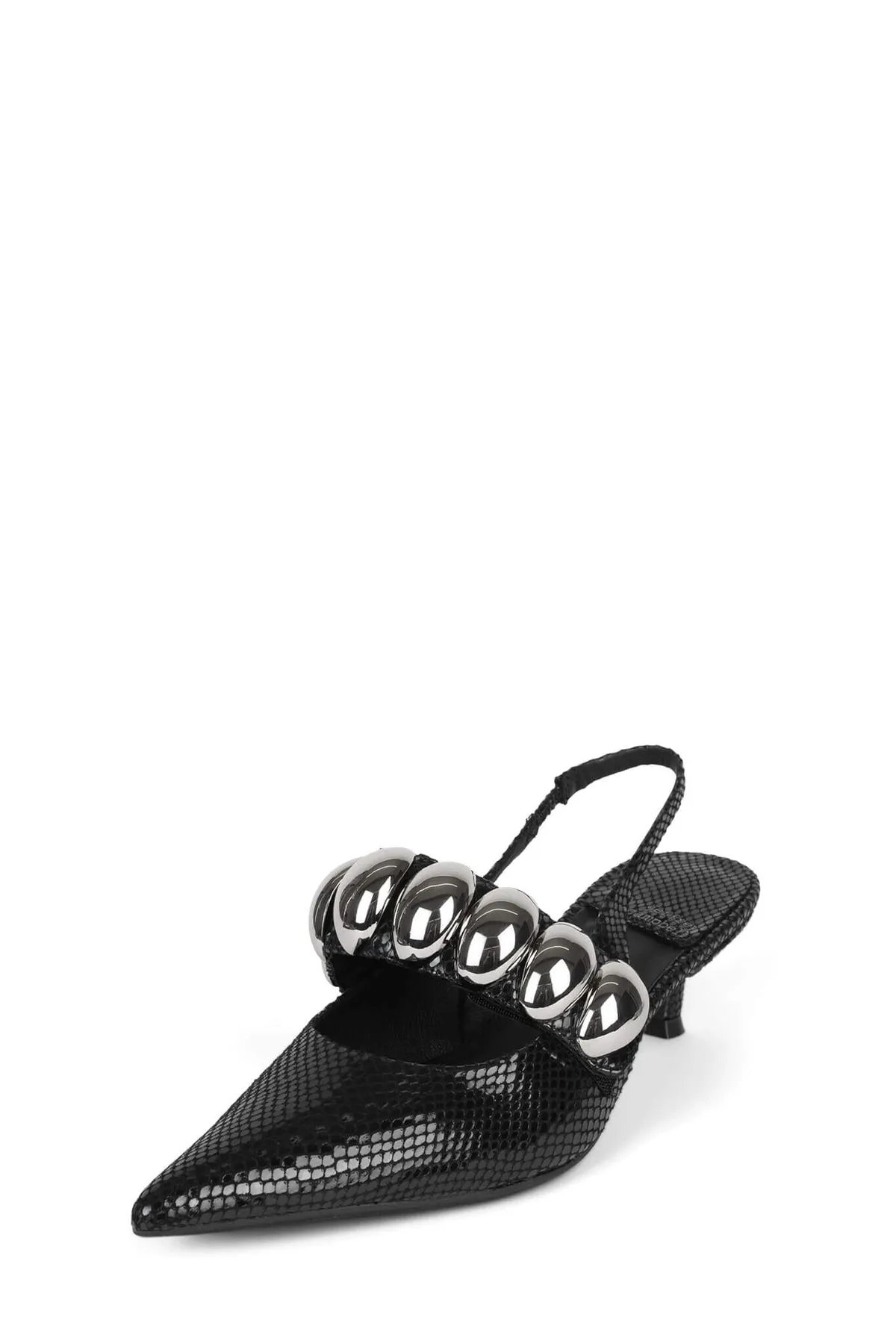 Jeffrey Campbell Persona-SD Heels in Black Shiny Snake Silver