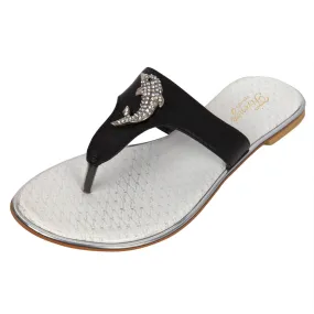 Jeweled Dolphin Black Womens Sandals