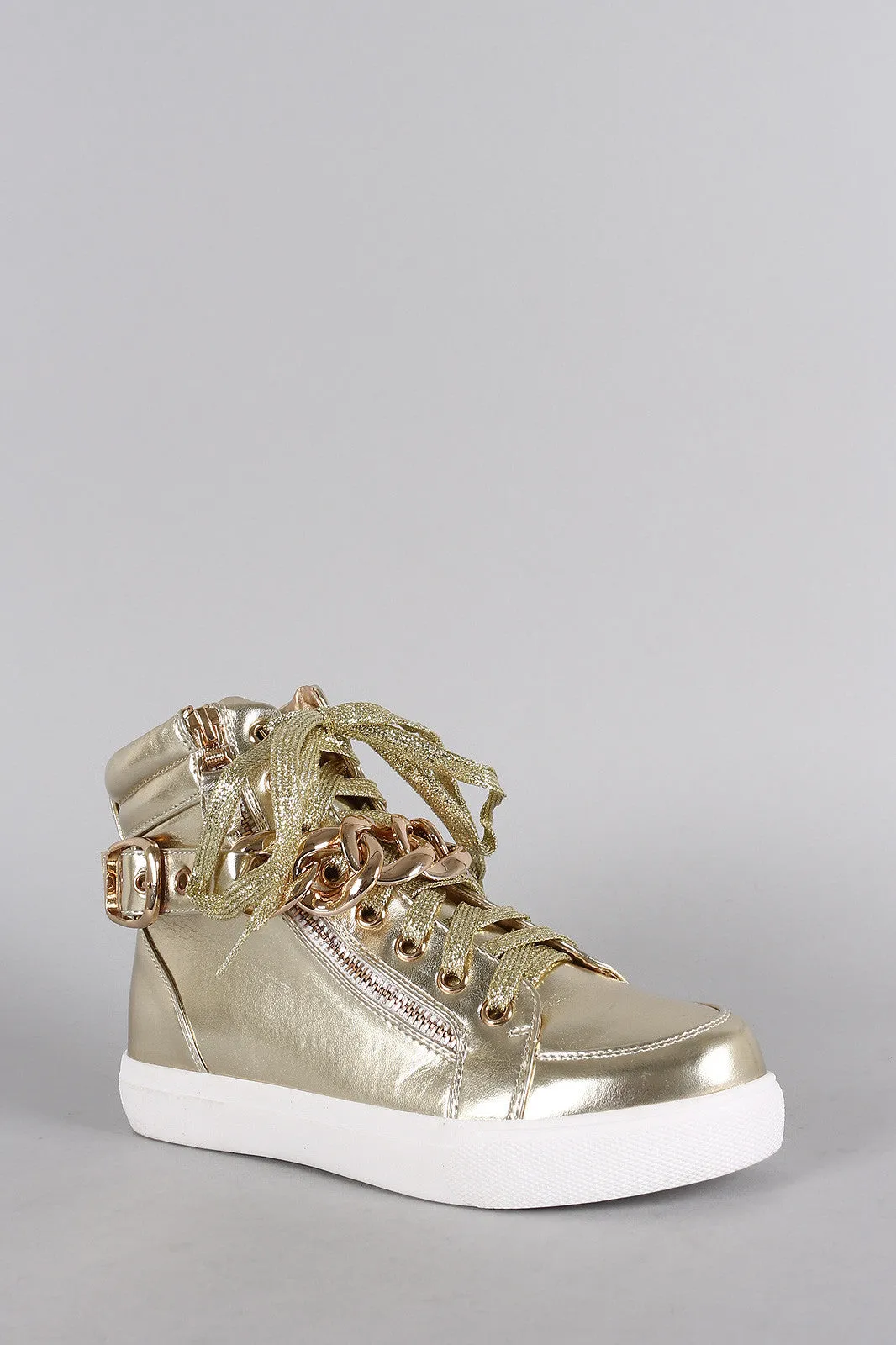 Liliana Metallic Zipper Chain High Top Lace Up Sneaker