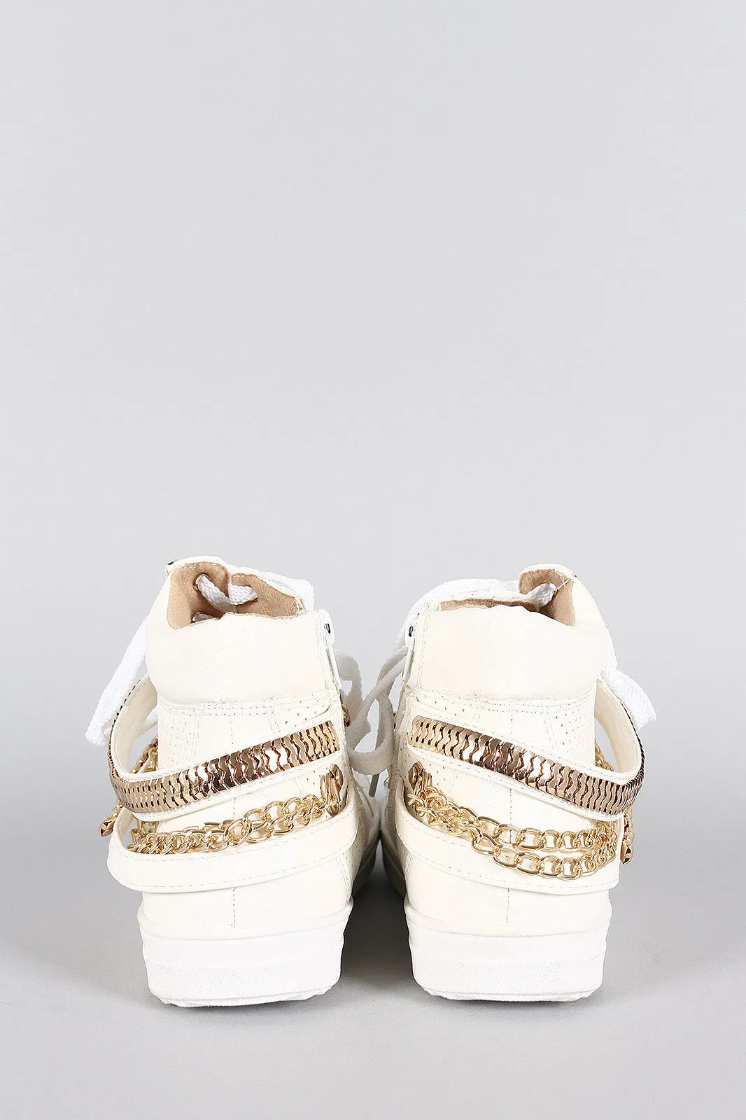 Liliana Perforated Multiple Chains High Top Lace Up Sneaker