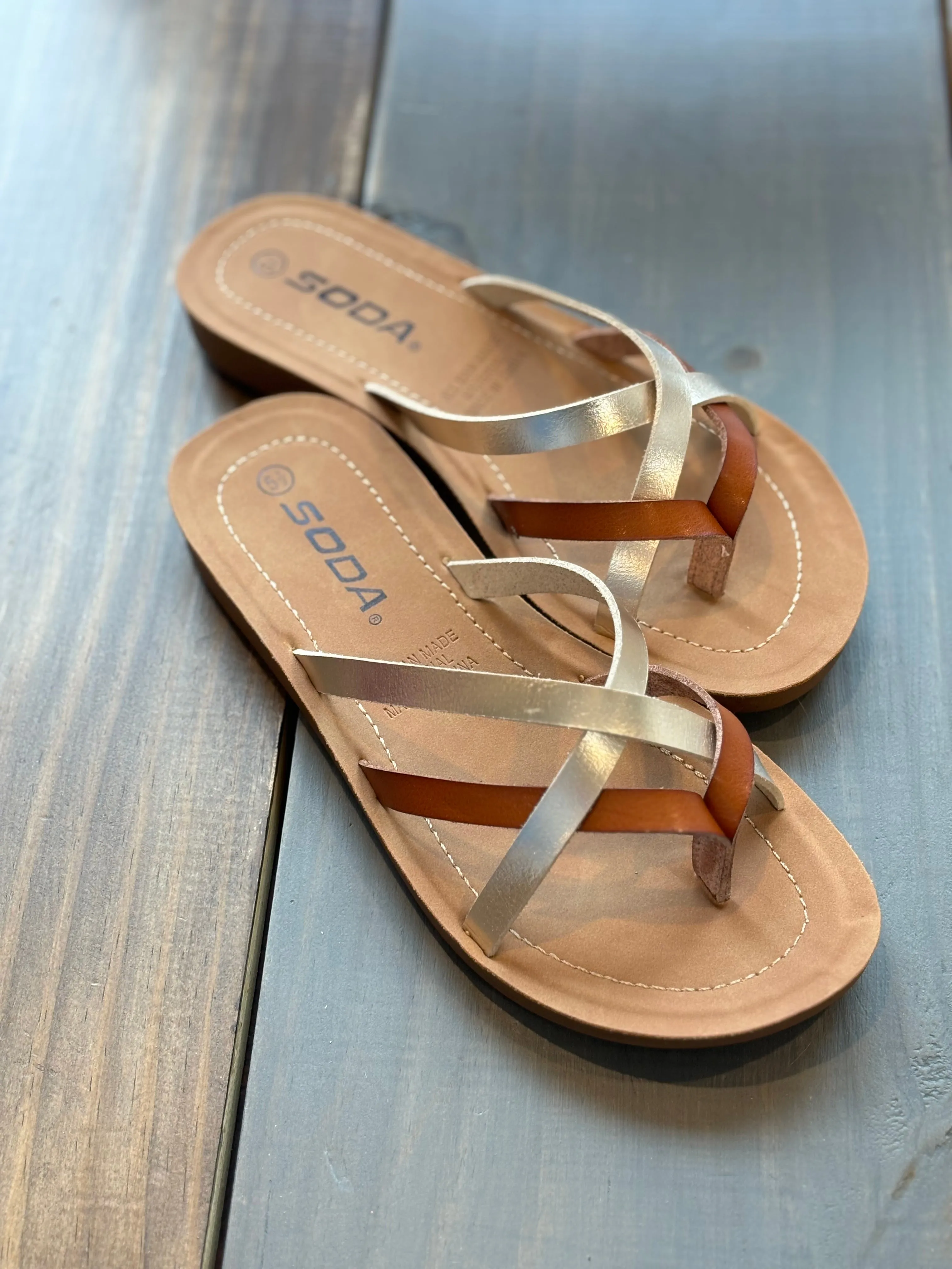 Macey Sandals in Gold & Tan