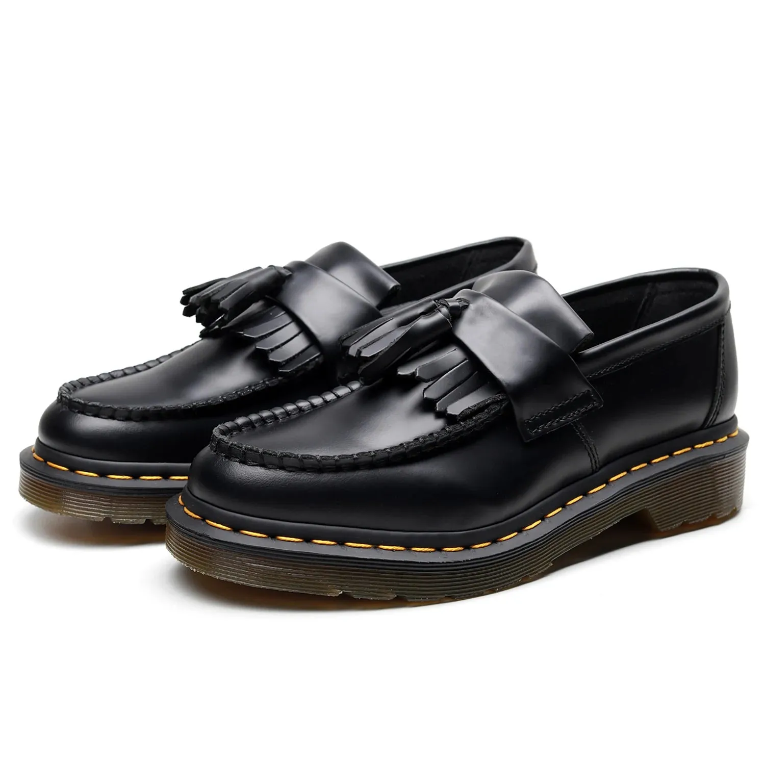 Round Toe Solid Black Tassel Loafers