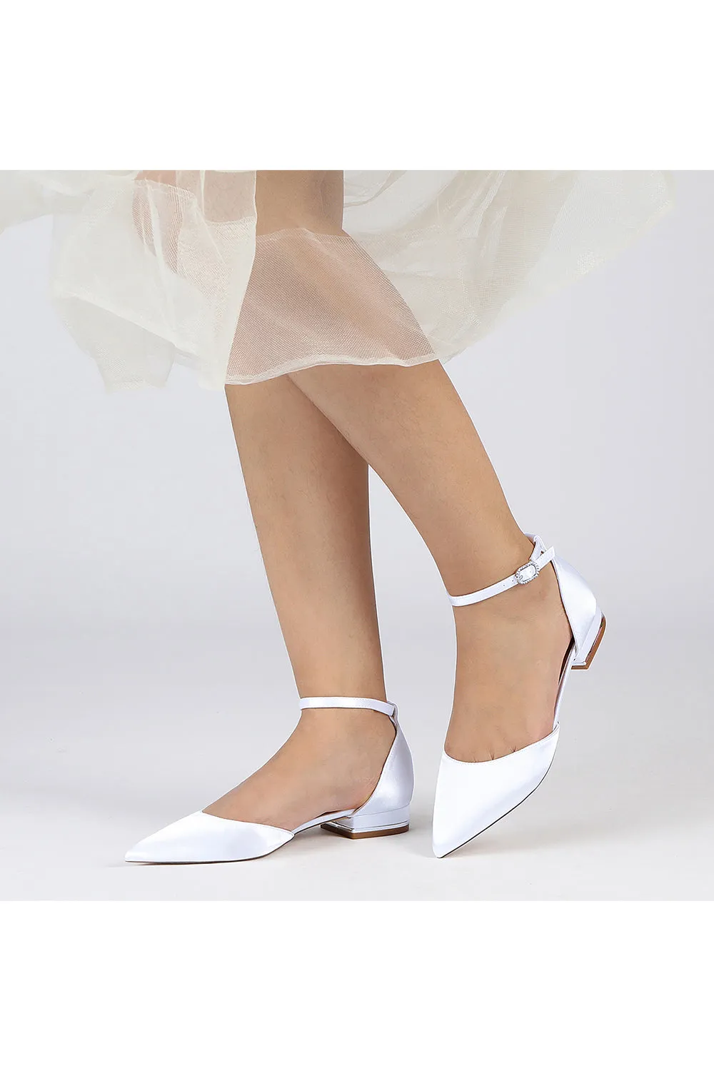 Satin Pointed Toe Ankle Strap Kitten Heels