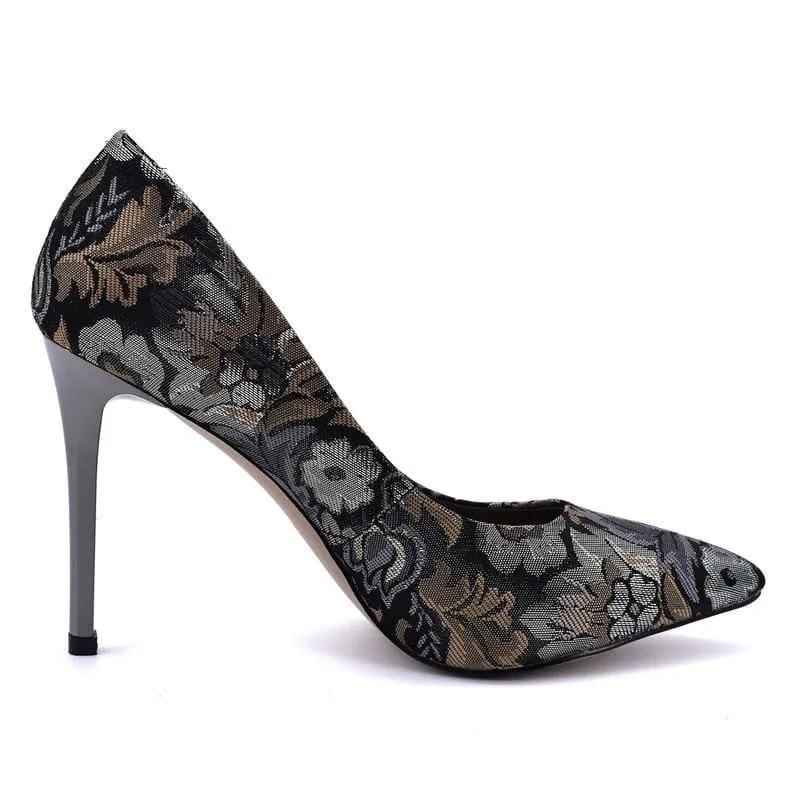 Satin Slip On Pointed Toe Pump Flower Print Pumps