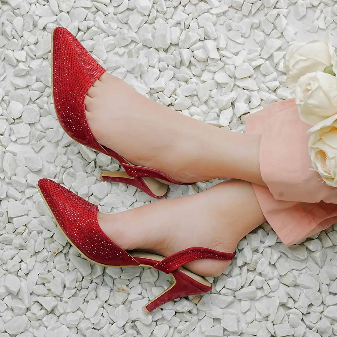 Showstopper Sling Back Heels Maroon