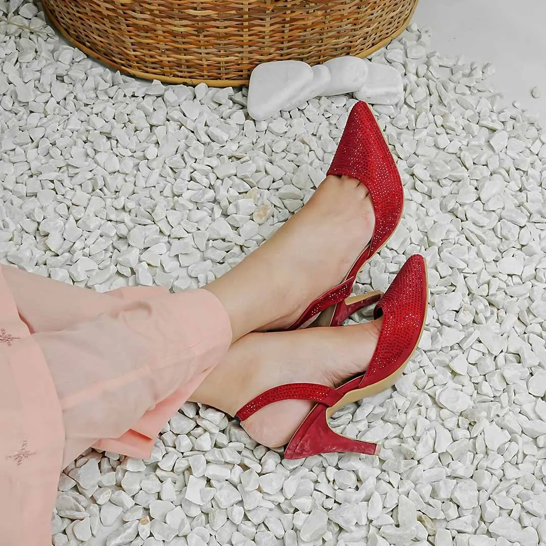 Showstopper Sling Back Heels Maroon