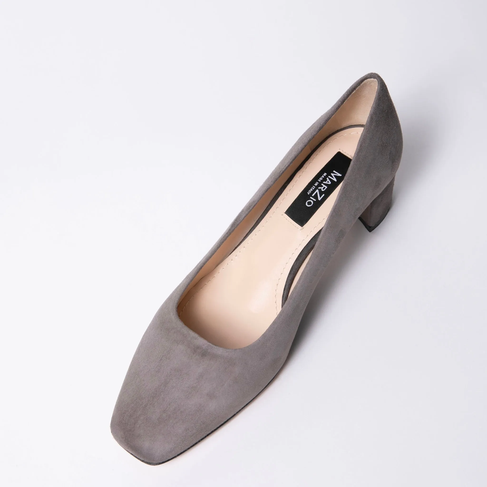 Square-toe pumps in taupe suede