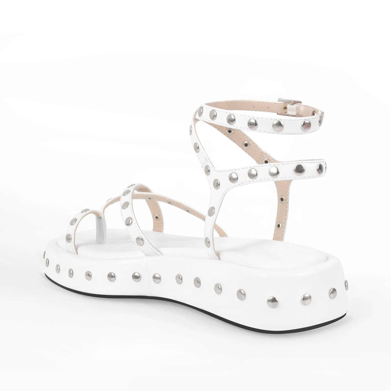 Strappy Studded Platform Flats Sandals