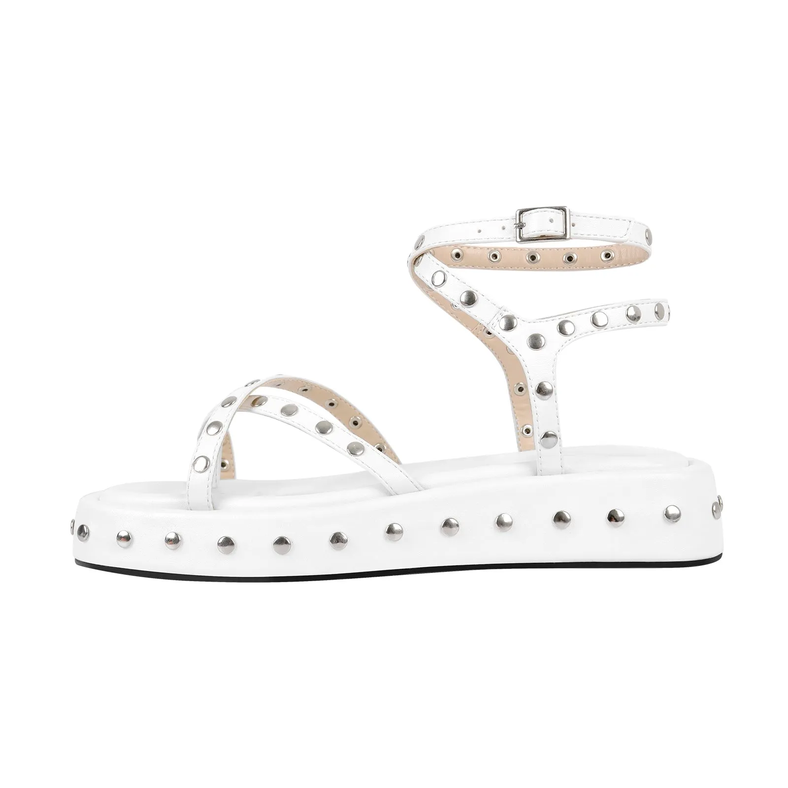 Strappy Studded Platform Flats Sandals