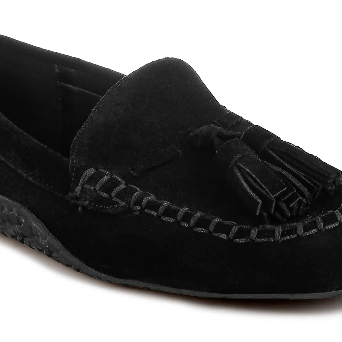 Suede Round Toe Tassel Loafers