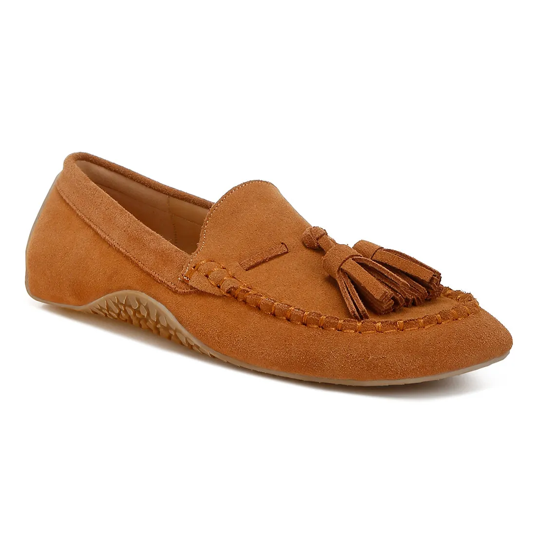 Suede Round Toe Tassel Loafers