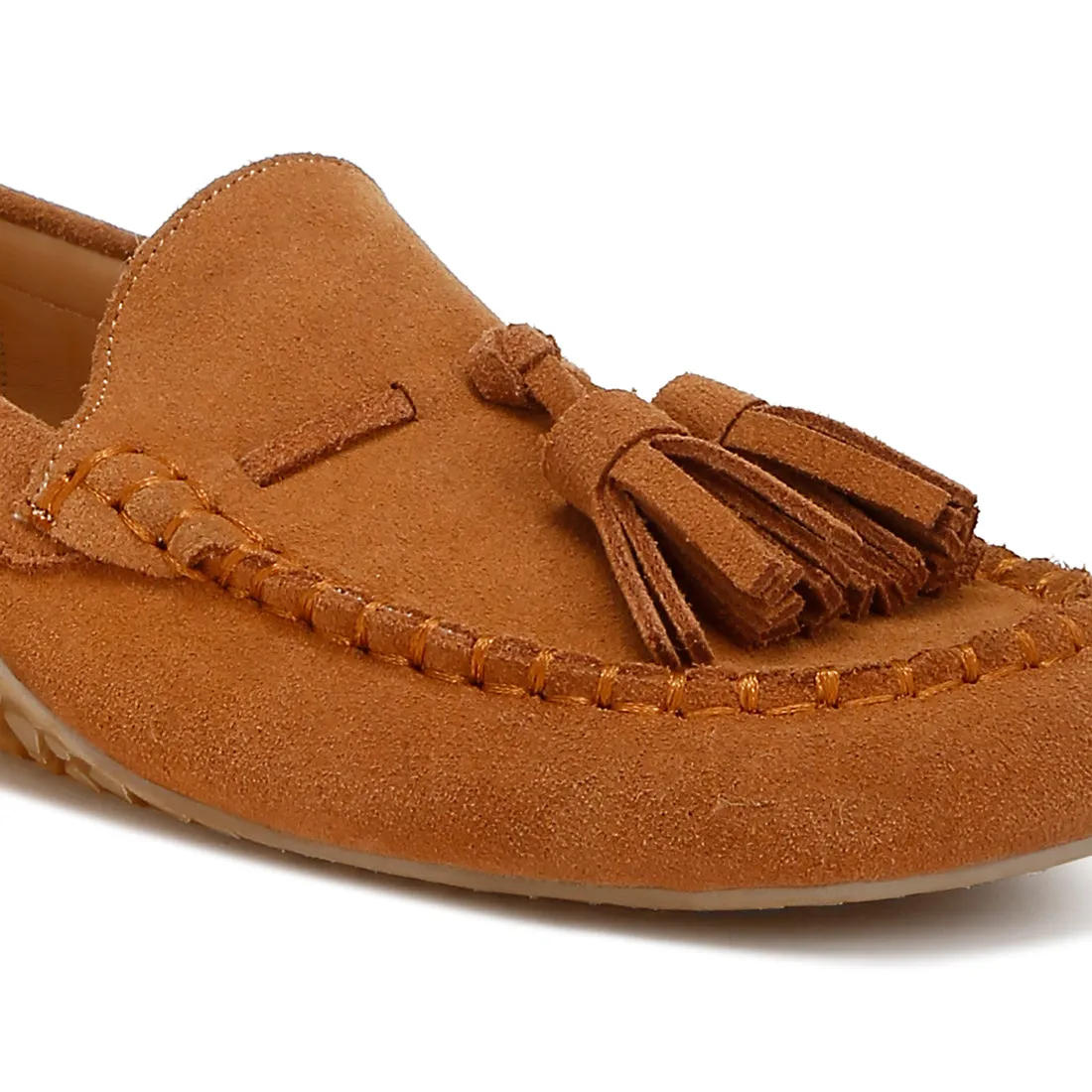 Suede Round Toe Tassel Loafers