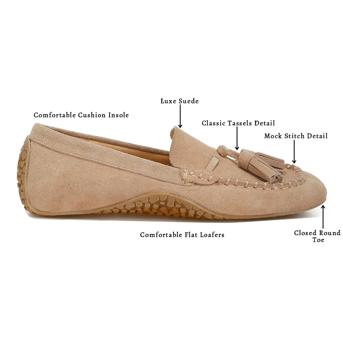 Suede Round Toe Tassel Loafers